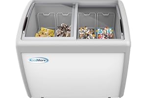 KoolMore - MCF-12C Commercial Ice Cream Freezer Display Case, Glass Top Chest Freezer with 4 Storage Baskets and Clear, Sliding Lid, Large 12.7 cu.ft Capacity, White