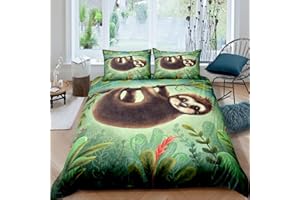 Erosebridal Cartoon Sloth Duvet Cover Leaf Plant Comforter Cover Lovely Animal Bedding Set Kids Teens Boys Girls Quilt Cover,Room Decor 2 Pcs Bedding Set (1 Duvet Cover 1 Pillow Case) Twin