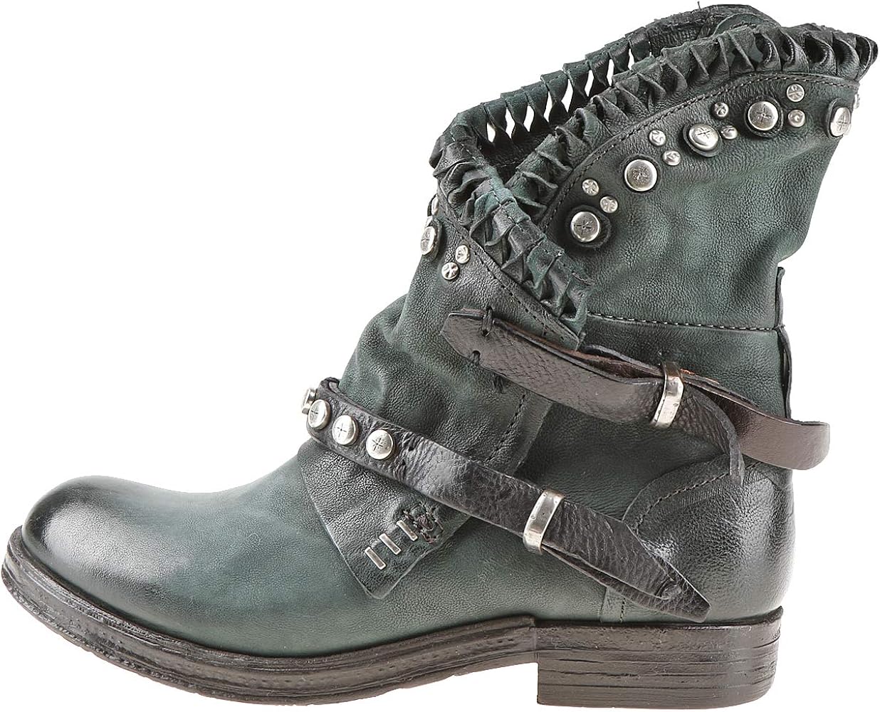 teal leather ankle boots