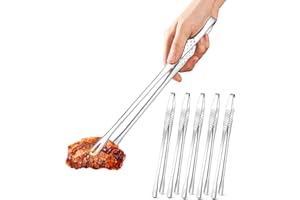 6 Pack Cooking Tongs, 28cm Korean BBQ Tongs Stainless Steel Kitchen Tweezers, Japanese Yakiniku Grill Tongs for BBQ, Frying, 