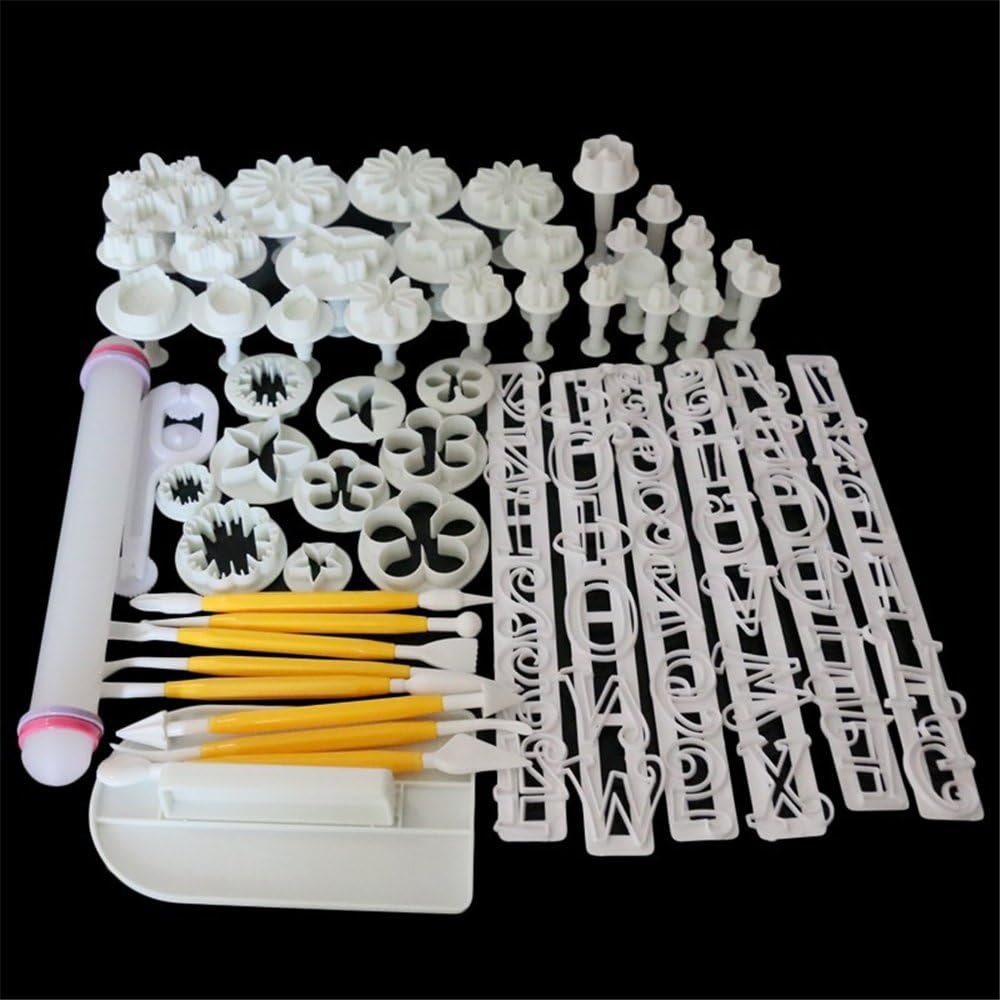 VolksRose Fondant Cake Cookie Plunger Cutter, 55pcs Smoother Embosser Molds Sugar-craft Biscuit Mould Icing Plunger Modelling Cutter Decorating Supplies Tool Set #01