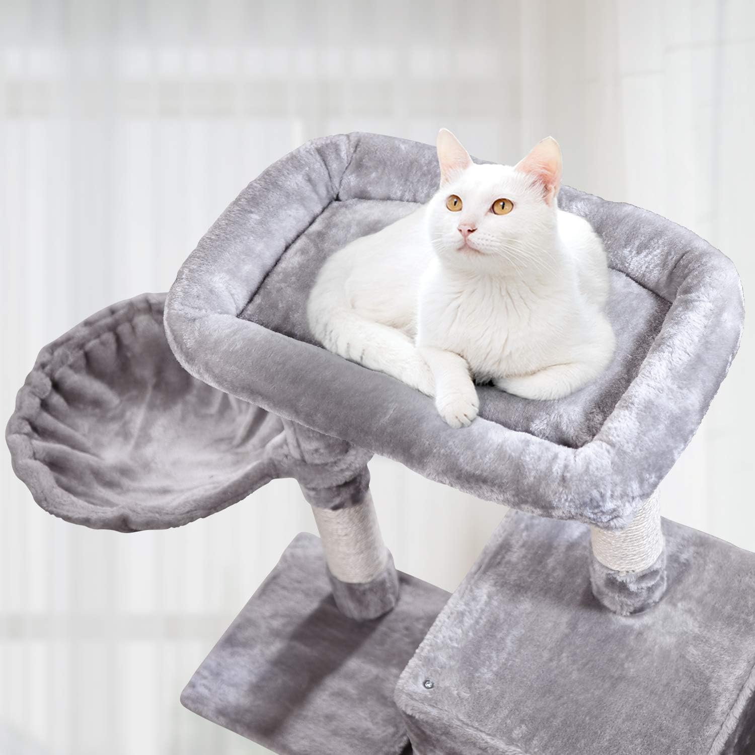 MQ Multi-Level Cat Tree Condo, Activity Center Cat Tower Furniture 36'' with Sisal-Covered Scratching Posts, Padded Plush Perch, Spacious Cat Cave & Baske for Small Kittens Adult Cats (Grey) : Pet Supplies