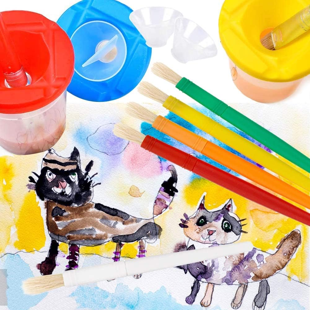 Jatidne Paint Cups with Lids and Paint Brushes for Kids Paint Assortment Childrens Paintbrushes Spill Proof Paint Cups Art Paint Set for Toddlers: Kitchen & Dining