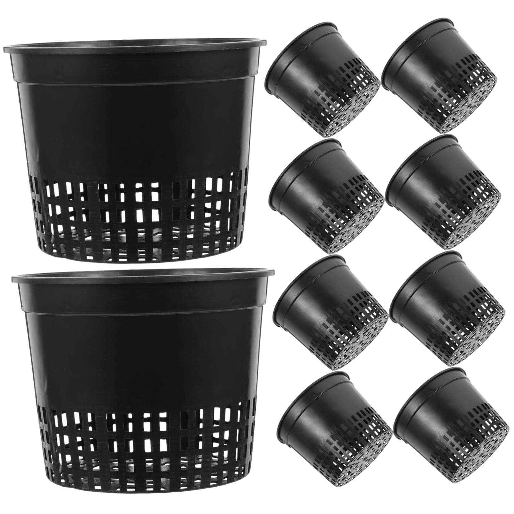 Angoily Pack of 10 Net Pots Hydroponics 13 x 13 x 12 cm Water Culture Plant Basket Net Pot Reusable Plastic Hydroponic Pots Garden Plant Mesh Plant Pot Grow Cup Plants Bucket Basket Black
