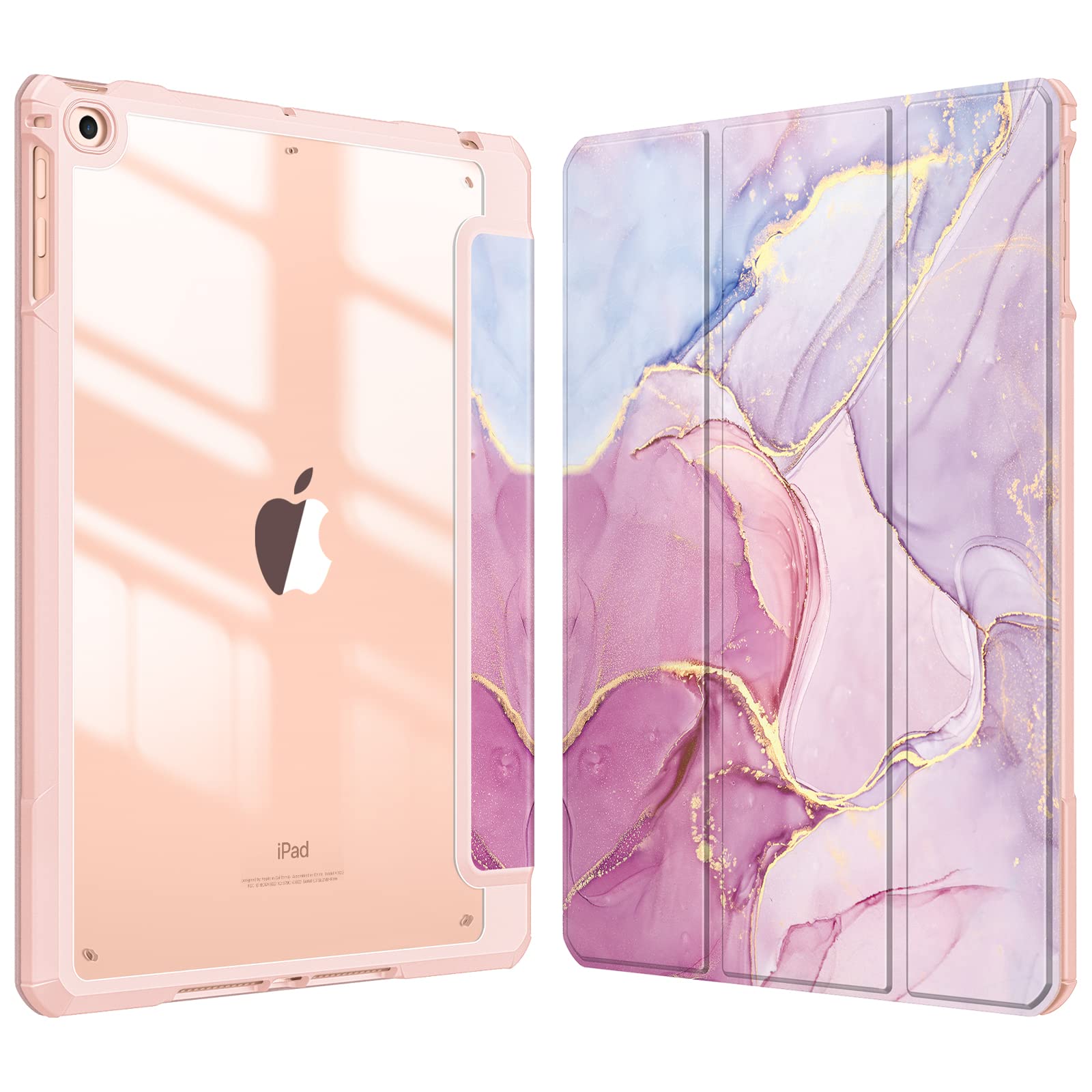 FINTIE Hybrid Case for iPad 6th/5th Gen (2018-2017) and iPad Air 2/Air 1 (2014-2013) - 9.7 Inch Shockproof Hard Shell Clear Cover with Pencil Holder, Glittering Marble — image 1