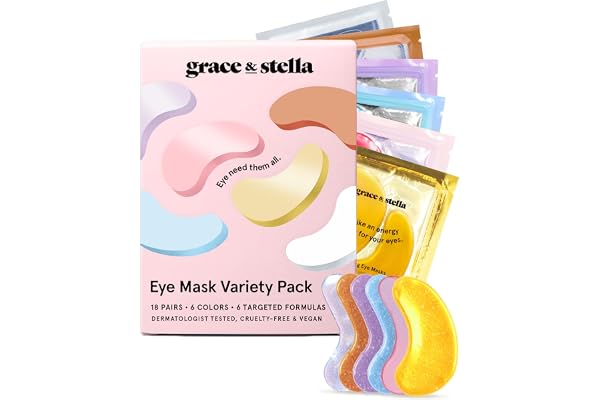 grace & stella Under Eye Mask Variety Pack - 18 Pairs of Under Eye Patches for Puffy Eyes - With 6 Colors (3 Pairs/Color) - V