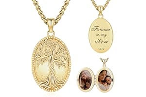 EUSENSE Picture Locket Necklace for Women Men Rose 14K Real Gold 925 Sterling Silver Jewelry Heart Locket Necklace that Holds Pictures Tree of Life Viking Wolf Celtic Knot St Christopher St Michael Pendant