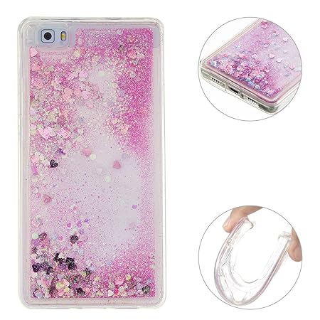 Huawei P8 Lite 2015 Rosa Treibsand Case, Huawei P8 Lite Flüssig Hülle, Huawei P8 Lite Glitzer Hülle, Moon mood Huawei P8 Lite