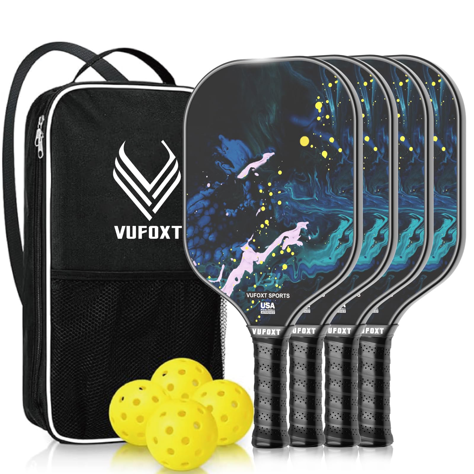 Pickleball Paddles Set of 4, USAPA Approved 99.99% Carbon Fiber Surface ...