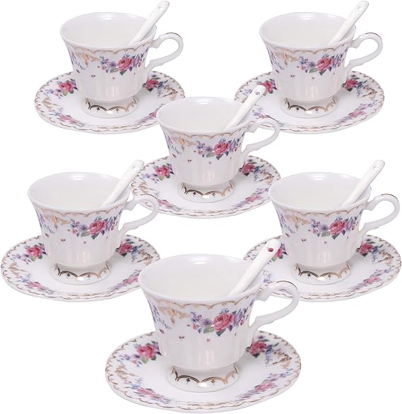 Servizio Da Tè In Porcellana Fanquare 15 Pezzi - Stile Vintage Con Fiori Di Rosa, Per Caffè E Matrimoni - Foto 3