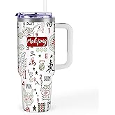 TMLECE TM 40 OZ Mahjong Tumbler with Handle and Straw, Christmas Gift for Mahjong Lover, Travel Coffee Mug, Double Wall Vacuum Reusable Stainless Steel Insulated Water Bottle for Cold Hot Beverages