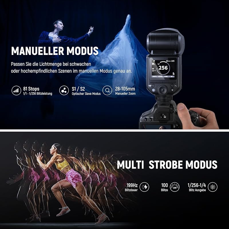 Z2-C 2,4G TTL Flash Rundkopf Blitzlicht Speedlite Kompatibel mit Canon, 76Ws 1/8000s HSS Blitz mit Upgraded UI, 2 Modellierlampen TTL/M Schnell TCM Schalter 7,2V/3000mAh Akku 600 Voller Blitz