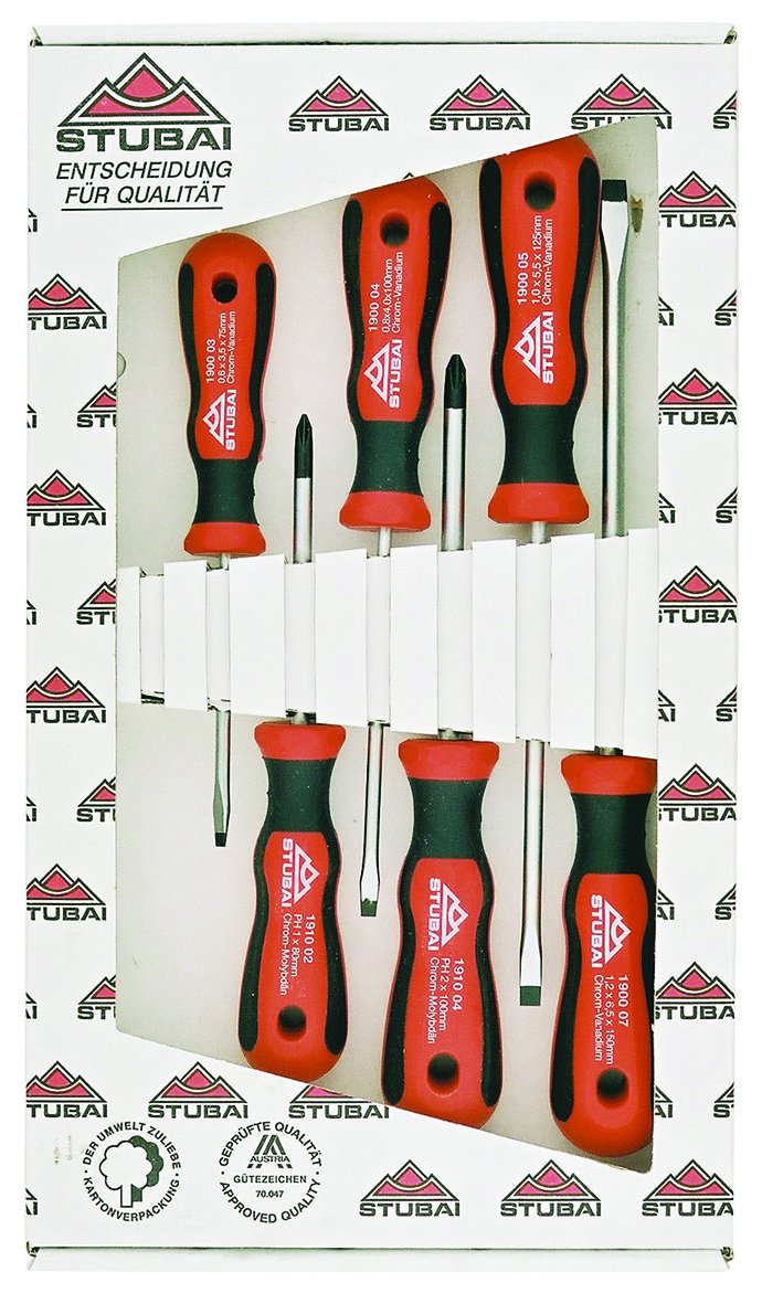 Stubai 198206 Pozidriv Screwdriver Set with 2C-Handles, Orange/Black/Silver