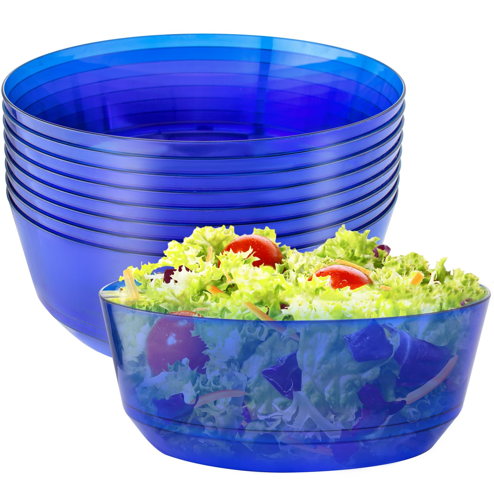 Photo 1 of Hioasis 8 Pack Plastic Serving Bowls 128oz Clear Blue Plastic Bowls Heavy Duty Disposable Serving Bowls for Party Snack & Salad & Candy & Bar Buffet & Pool Party