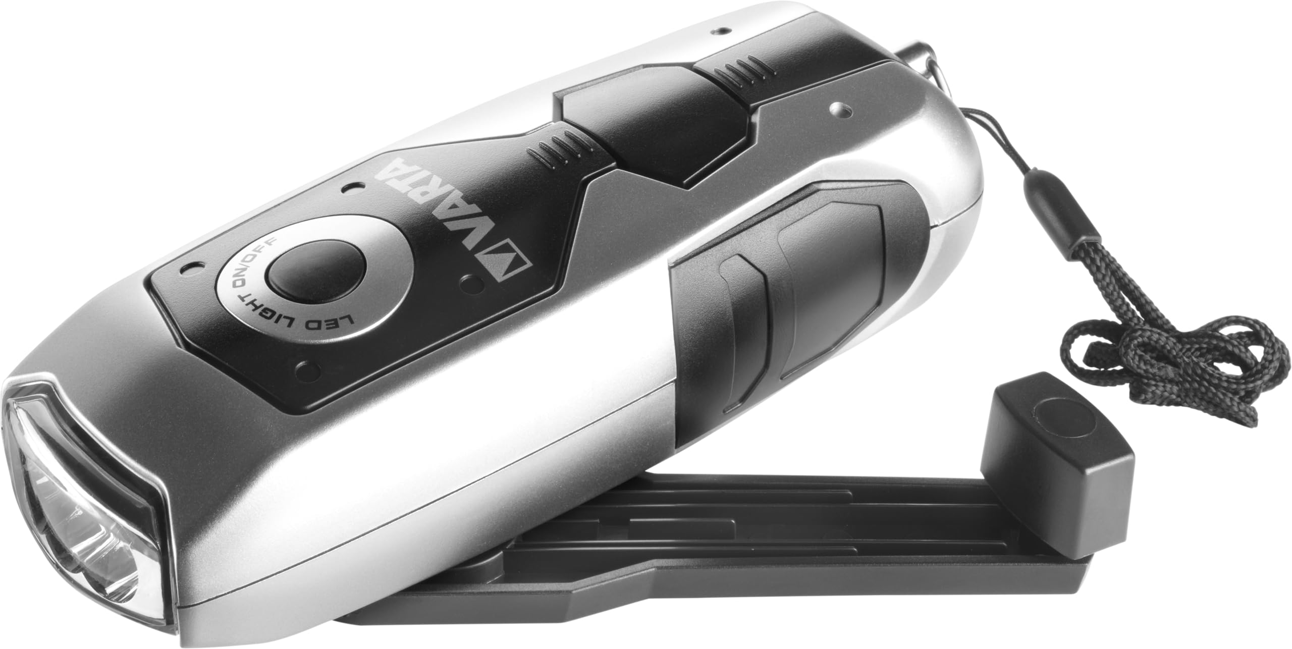 VARTA LED Dynamo Light (3x 5 mm, with hand crank flashlight hand lamp light, with crank - 100 percent battery independent - suitable , power failure, camping, outdoor), Black/Silver,17680101401