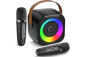 PXZVD Mini Karaoke Machine, Portable Bluetooth Speaker with 2 Wireless Microphones for Kids & Adults, Karaoke Microphone with LED Lights, Gifts for Girls & Boys