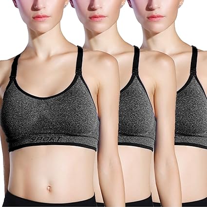 Libella 3er Pack Damen Sport BH Bustier Comfort BH Reissverschluss Gepolsterter Push UP Stützfunktion verstellbare Träger Ohn