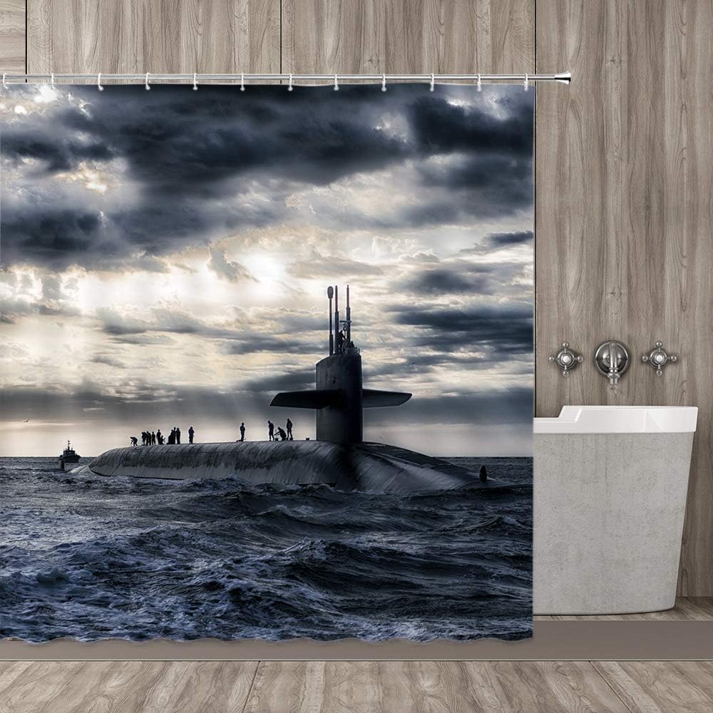 Shower Curtain Battle Navy Armed Submarine Naval Forces Warships Army Boat Shower Curtains Sets