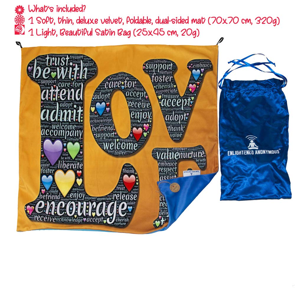 Love WallArt Decor-Premium velvet Meditation Mat|Wall art Tapestry Wall Hanging|Convertible meditation cushion cover|Unique Meditation Gift for Men,Women|Dual Printed,travel Yoga mat 70x70cm|Satin Bag