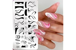 OCOUYVD Nail Stamping Plates French Wavy Striped Tip Leaf Nail Stamp Templates Stainless Polish Gel Template Nail Design Stencil Tools （1 Pcs）