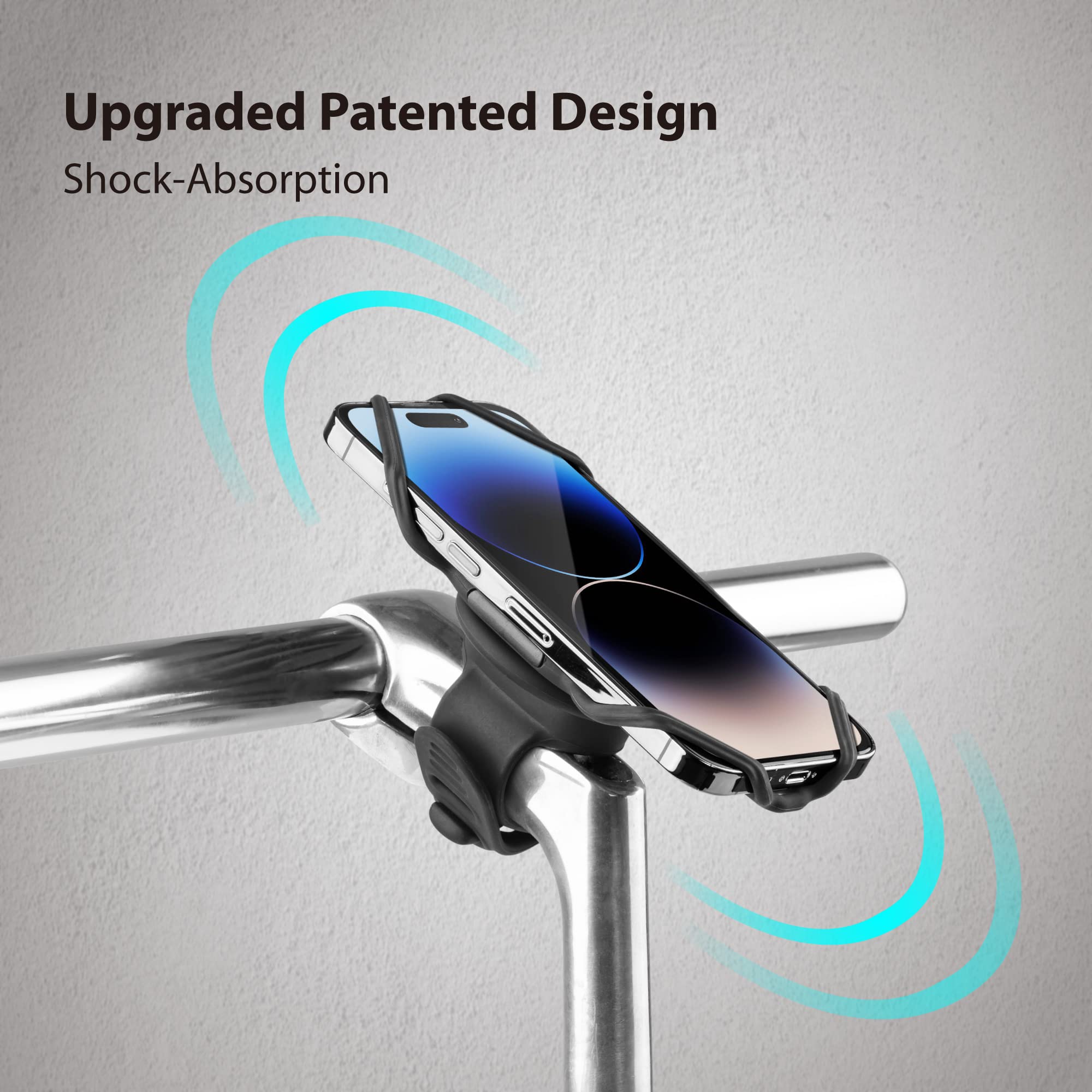 Bike Tie Connect Kit 2, Bike Cell Phone Mount for Stem, Detachable & 360° Rotatable Silicone Holder with Shock-Absorbing Design, Cycling Phone Holder for Most Smartphones (Stem - Connection Kit)