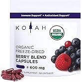 KOYAH - Organic Berry Blend Capsules – Antioxidants & Polyphenols - 600 mg - Freeze-Dried (7.1x Concentrated) - Vegan, Non-GMO, Allergen-Free, Gluten-Free, 100% Whole-Berry - 60 Capsules