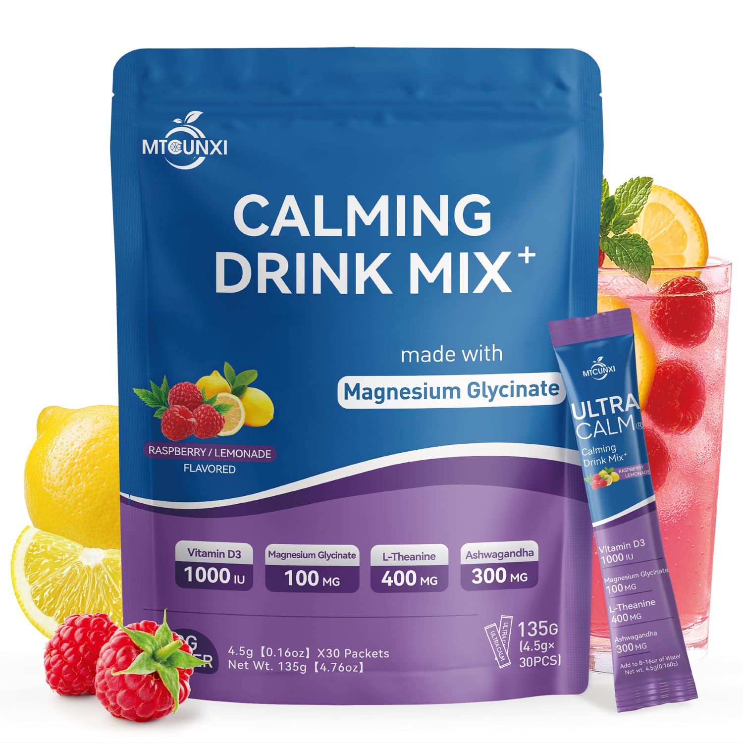 MTCUNXI UltraCalm Super Cortisol Drink With Magnesium Glycinate, Ashwagandha, L-Theanine
