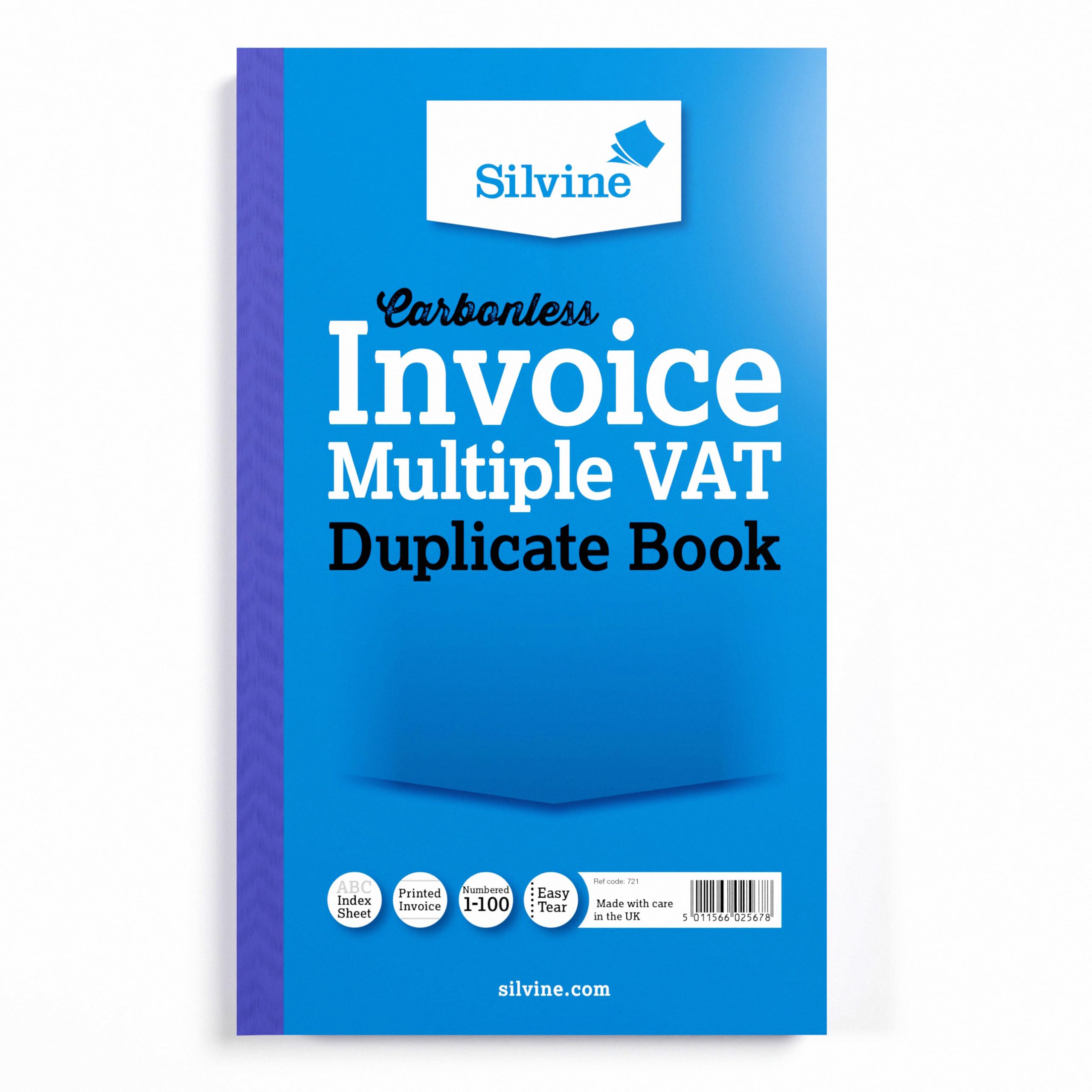 Silvine Carbonless Duplicate Multiple VAT Invoice Book - Numbered 1-100 with index sheet (210 x 127mm)