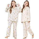 EK4YDNDS 2 Pack Girls 100% Cotton Pajamas Set Kids Button Down Soft Pjs 2T-10 Years