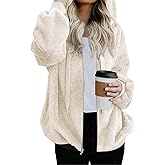 Nirovien Womens Sherpa Jacket Fuzzy Zip Up Hoodie Oversized Fleece Jackets Fluffy Coat with Pockets