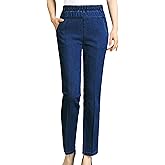 Nvziyichu Women's Straight Leg Elastic Waist Cotton Blend Pull On Jeans