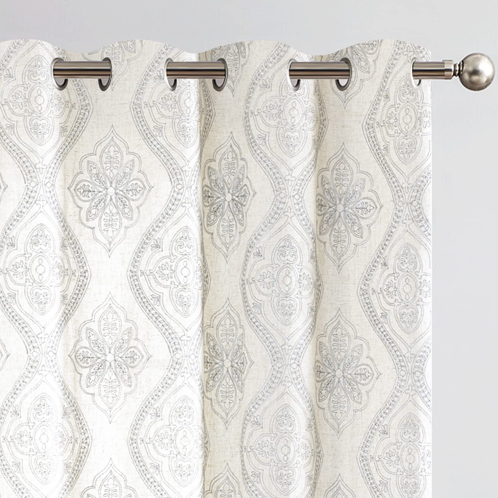 Photo 1 of jinchan Boho Linen Curtains for Living Room Embroidered Design Window Curtains Light Filtering Flax Linen Blend Window Treatments Set for Bedroom Grommet Top 2 Panels 96 Inch Length Grey on Beige