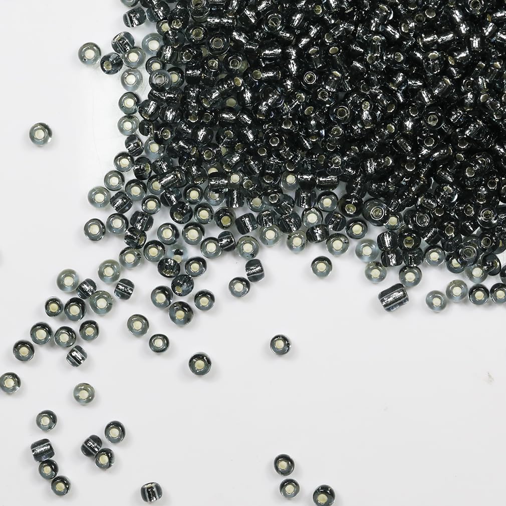 Tibaoffy Transparent Grey with Silver Lined Beads Size 6/0 Crafts Glass Seed Beads 4mm for Jewelry Making (Total About 100g About 1200pcs)