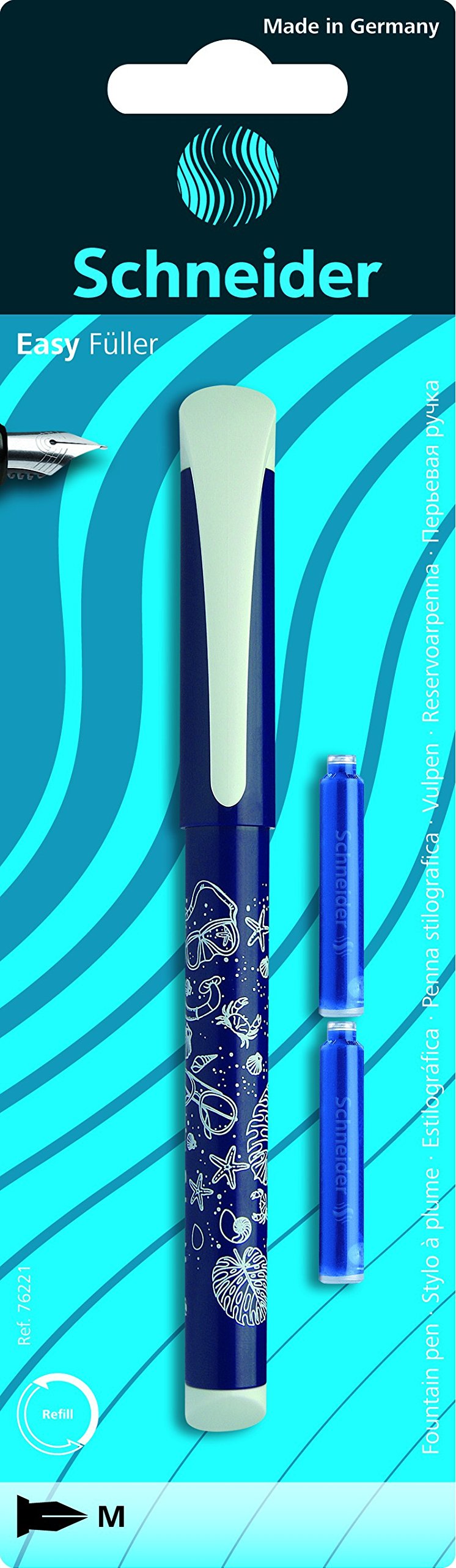 Schneider Fountain pen Easy, M, blister card per piece including 2 cartridges (sorted - color will be sent randomly)