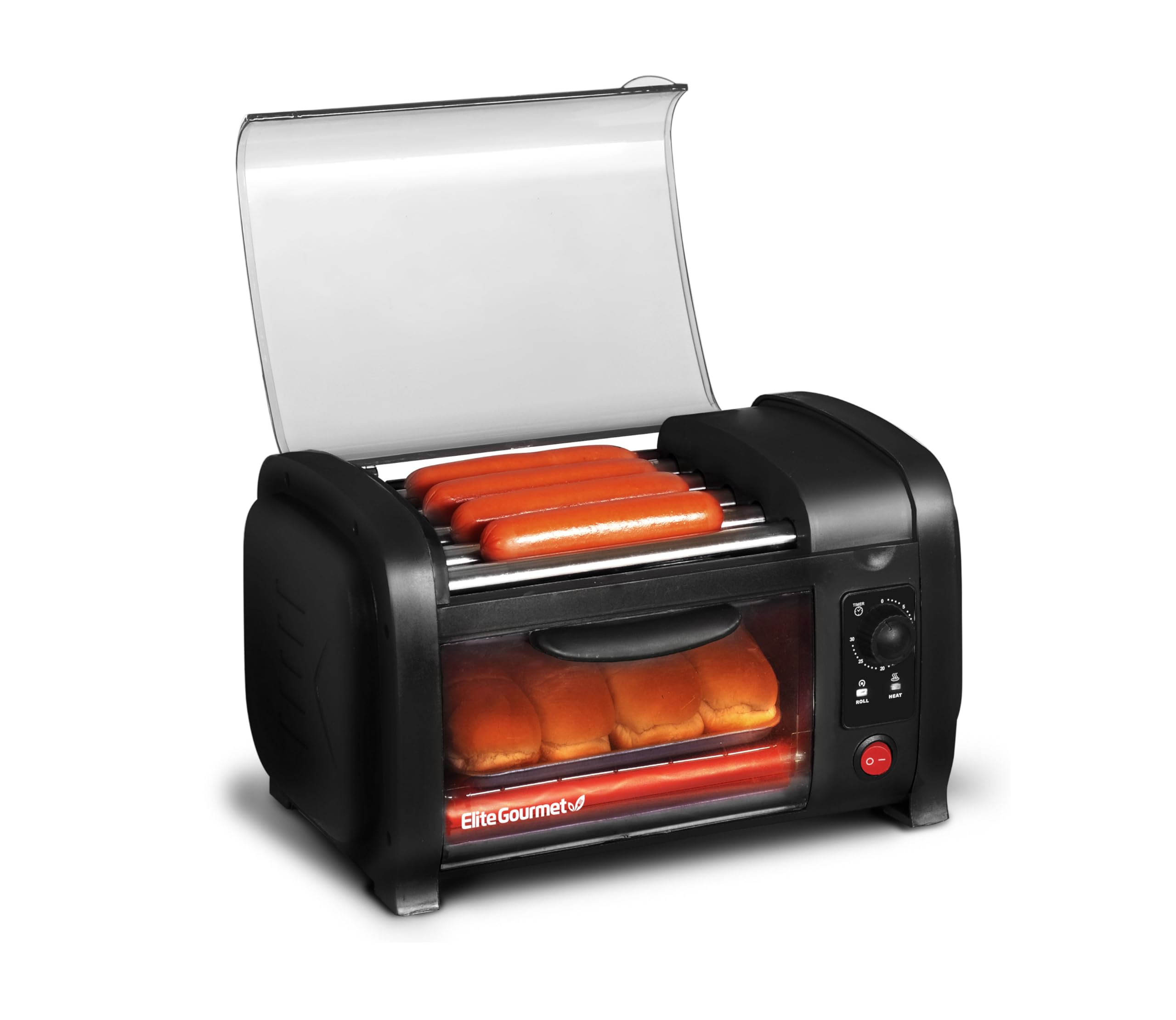 Photo 1 of Elite Gourmet EHD-051BX Hot Dog Toaster Oven, 30-Min Timer, Stainless Steel Heat Rollers Bake & Crumb Tray, World Series Baseball, 4 Bun Capacity, Black