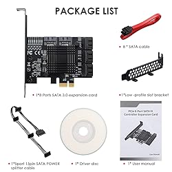 MZHOU PCIe SATA Card 8 Port, with 8 SATA Cables and