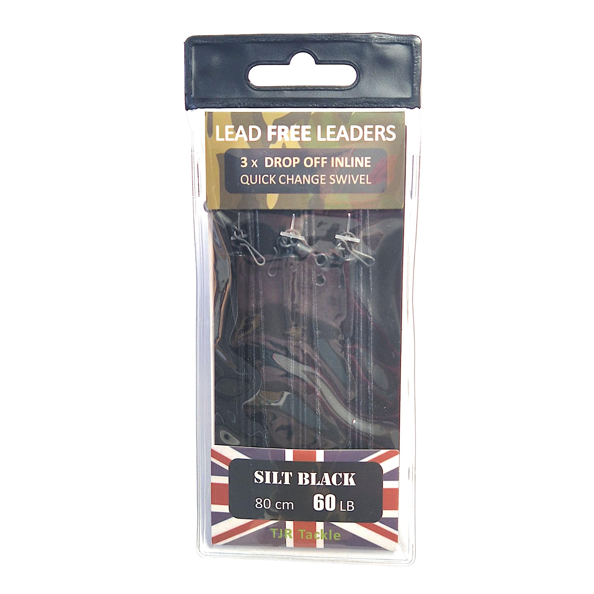 TJR Tackle Carp Leaders Solid Bag Lead Free Drop Off QC Swivels 3 per pack … (Silt Black)
