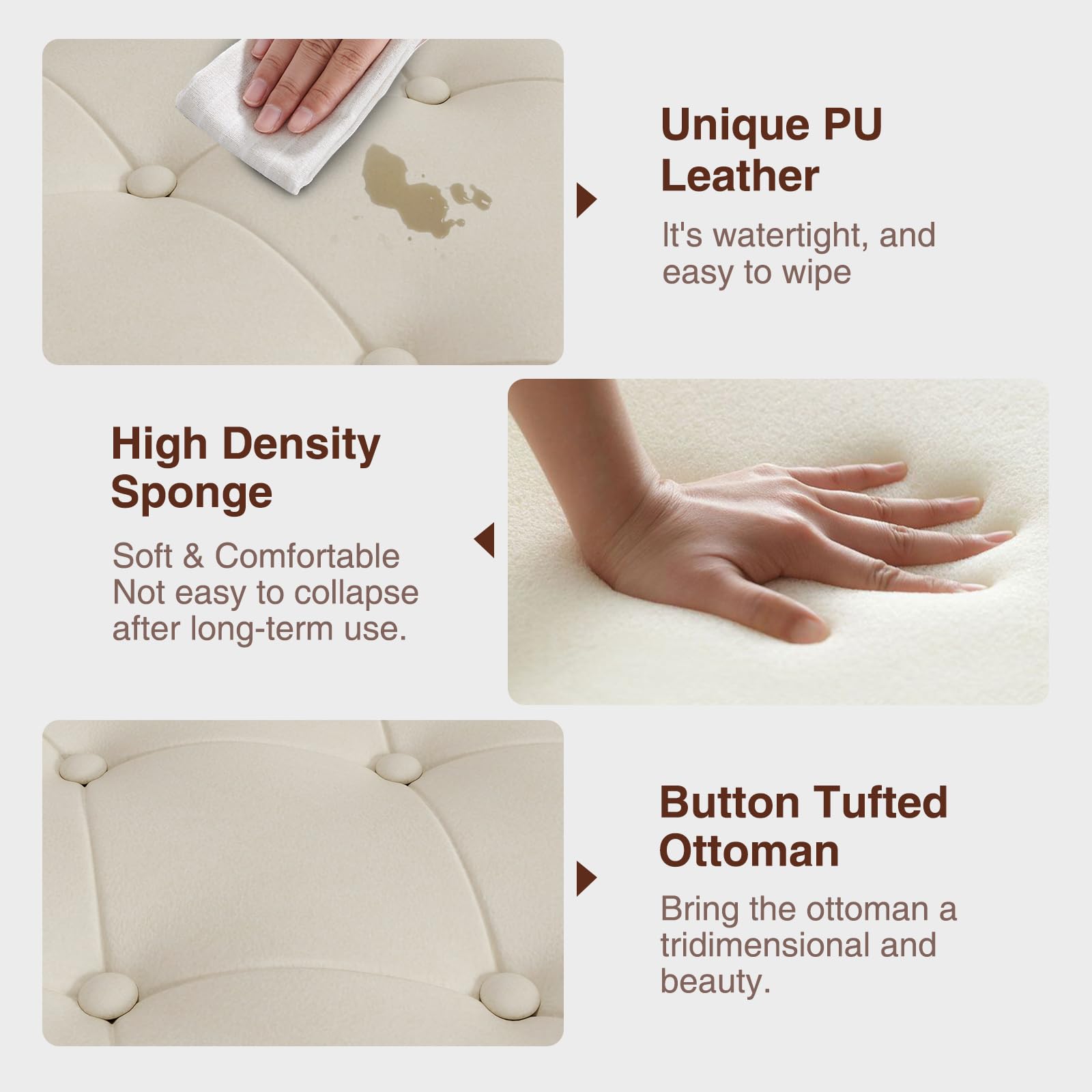 FiveWillowise Storage Ottoman Bench, 51-Inch Large Storage Bench for Bedroom End of Bed, 30 Gallons Faux Leather Bench with Storage for Bedroom, Living Room, Entryway, Hallway, Cream White - Image 6