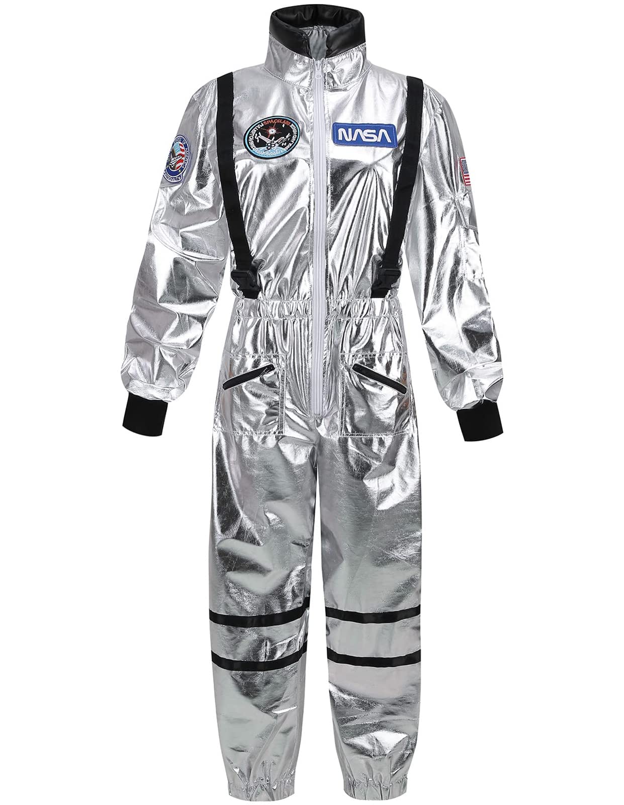 Photo 1 of GRAJTCIN Women's Astronaut Costume Silver Spaceman Suit Space Pilot Jumpsuit Halloween Costumes Alien Outfit for Adult (L, Silver)