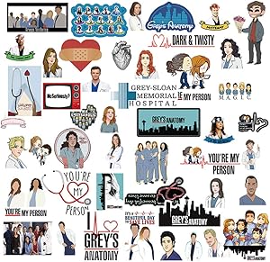 AnvFlik TV Greys Anatomy Stickers,Funny Waterproof Vinyl Decal Stickers for Kids Students Teens Adults,for School Bag, Pencil Case,Waterbottle,Phone,Computer,Cars,Bicycles,1 Pack 50 Pcs