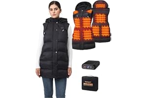 TOPDOT Long Puffer Heated Vest for Women with 16000mAh Battery Pack, 10 Heating Zones Hooded Winter Women's Heated Vest Outwear