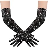 BABEYOND Mesh Gloves for Women - Long Rhinestone Tulle Sheer Sparkly Elbow Length Stretchy Accessory for Opera Party