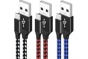 ZOMTOP[3 Pack 10FT PS4 Controller Charger Charging Cable Nylon Braided Micro USB High Speed Data Sync Cord Compatible with Playstation 4,PS4,Xbox One S/X Controller, Android Phones (White&Red&Blue)