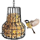 Patioer Bird Seed Bell Feeder for S-8 Seed Cake, Heavy Duty Metal Hanging Wild Bird Feeder with Chain, Outdoor Garden Feeding Station, Black