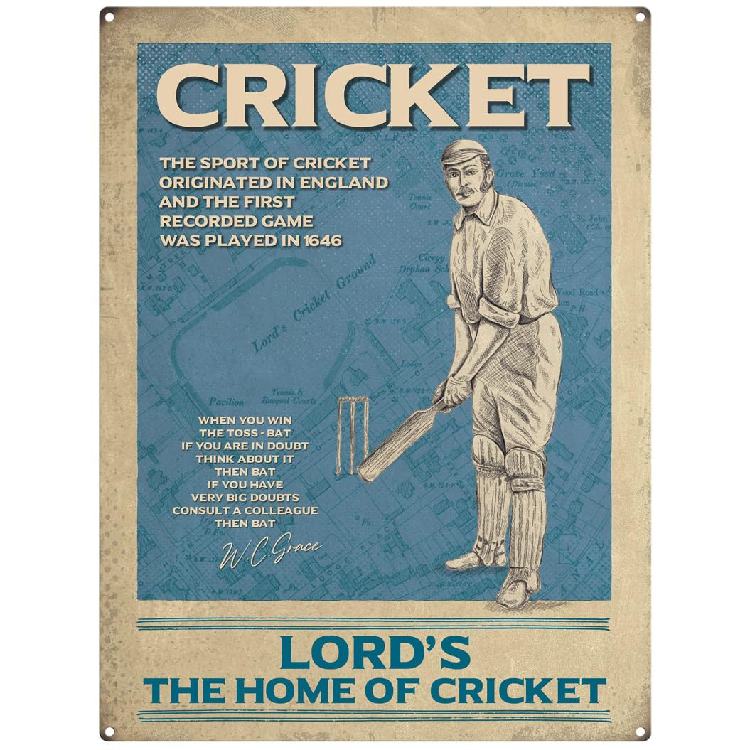 Small (15 x 20 cm) Metal Sign - Retro Sports - Cricket - The Home of Cricket