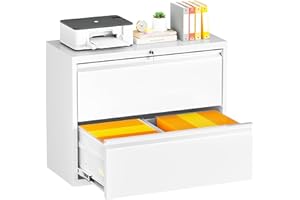 INTERGREAT 2 Drawer File Cabinet,White Lateral Filing Cabinet with Lock, Metal Steel Horizontal File Cabinets for Home Office