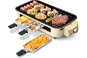 Pukomc Electric Indoor Grill,2 in 1 Indoor Grills for Kitchen with Grill Net & Non-Stick Cooking Removable Plate, Temperature Control, Dishwasher Safe, 1500W Smokeless Grill