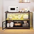 YITAHOME 47" Wine Cabinet with LED Lights, Bar Cabinet with Power Outlet, Bar Table Stand with Wine & Glasses Rack, Storage Cabinets, Adjustable Shelf, Rustic Brown
