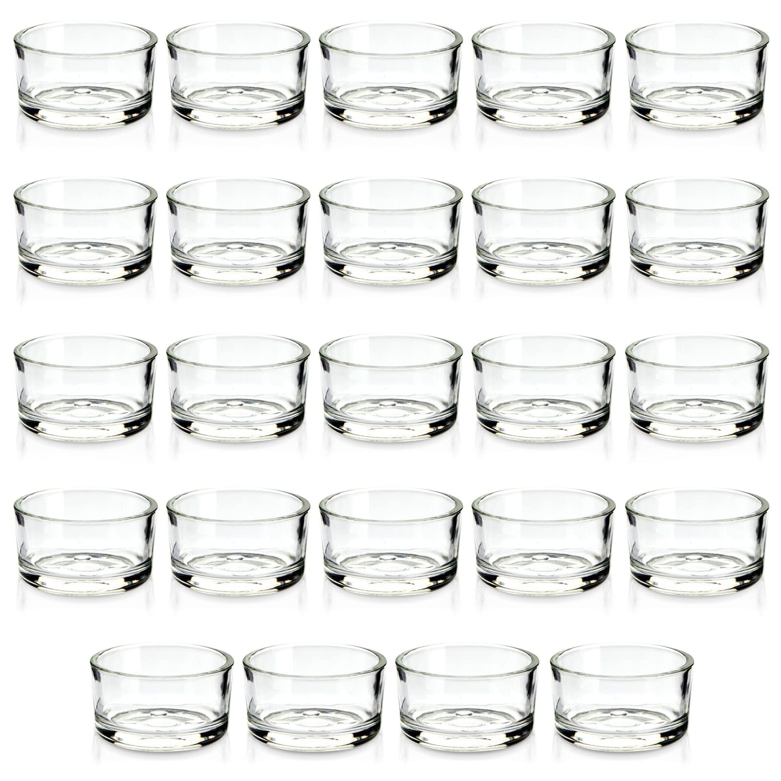 Photo 1 of Juvale Glass Tealight Candle Holders - 1.9 in Dia x 1.0 in H Clear Short Votive - 24 Pack - Tea Lights Candle Holder for Weddings & Table Centerpieces