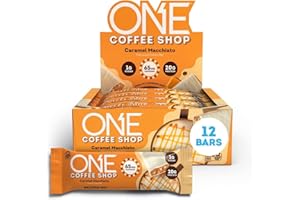 ONE Coffee Shop Caffeinated Protein Bars, Caramel Macchiato, Gluten Free with 20g Protein and 65mg of Caffeine Energy, Pantry Staples, 2.12 oz (12 Count), Packaging May Vary